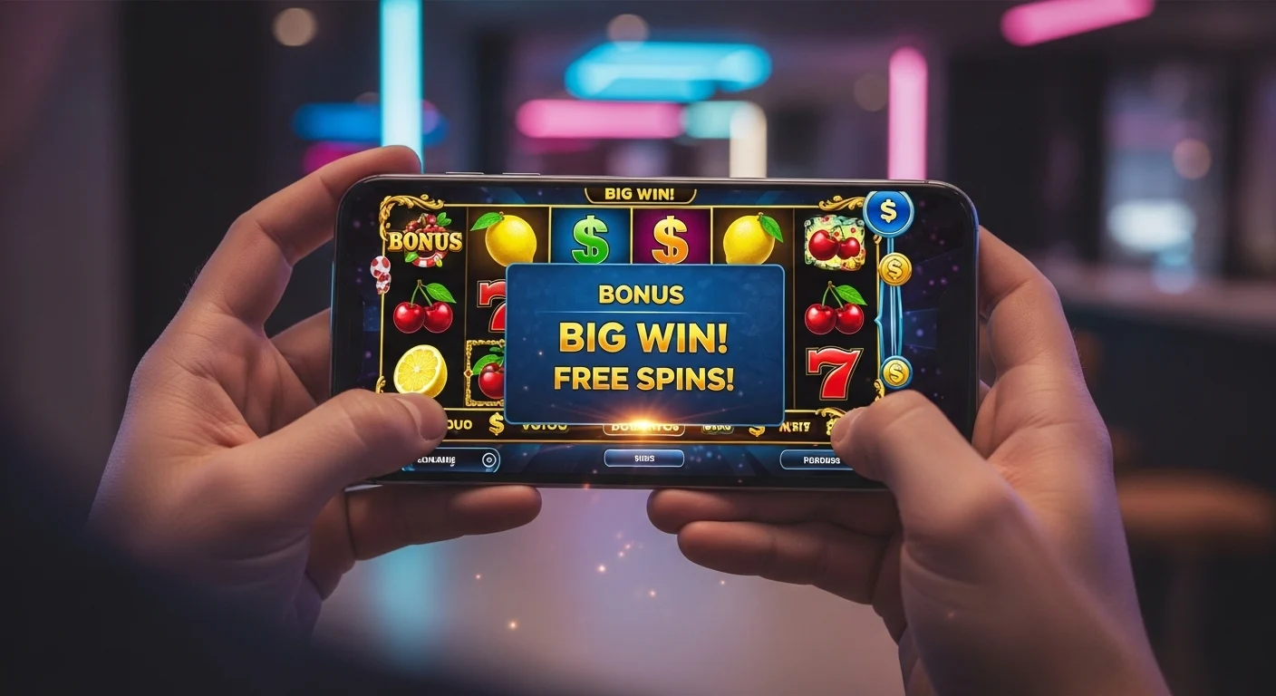 Smartfon ekranida onlayn kazino ilovasi va faol bonus oynasi tasviri
